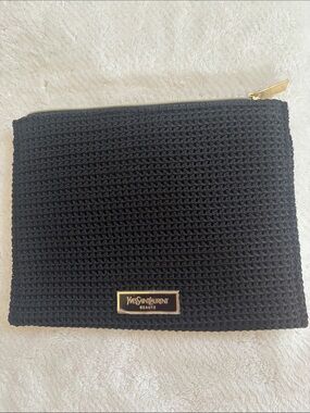 Yves Saint Laurent Black Knit Zip Toiletry Pouch with Gold Hardware